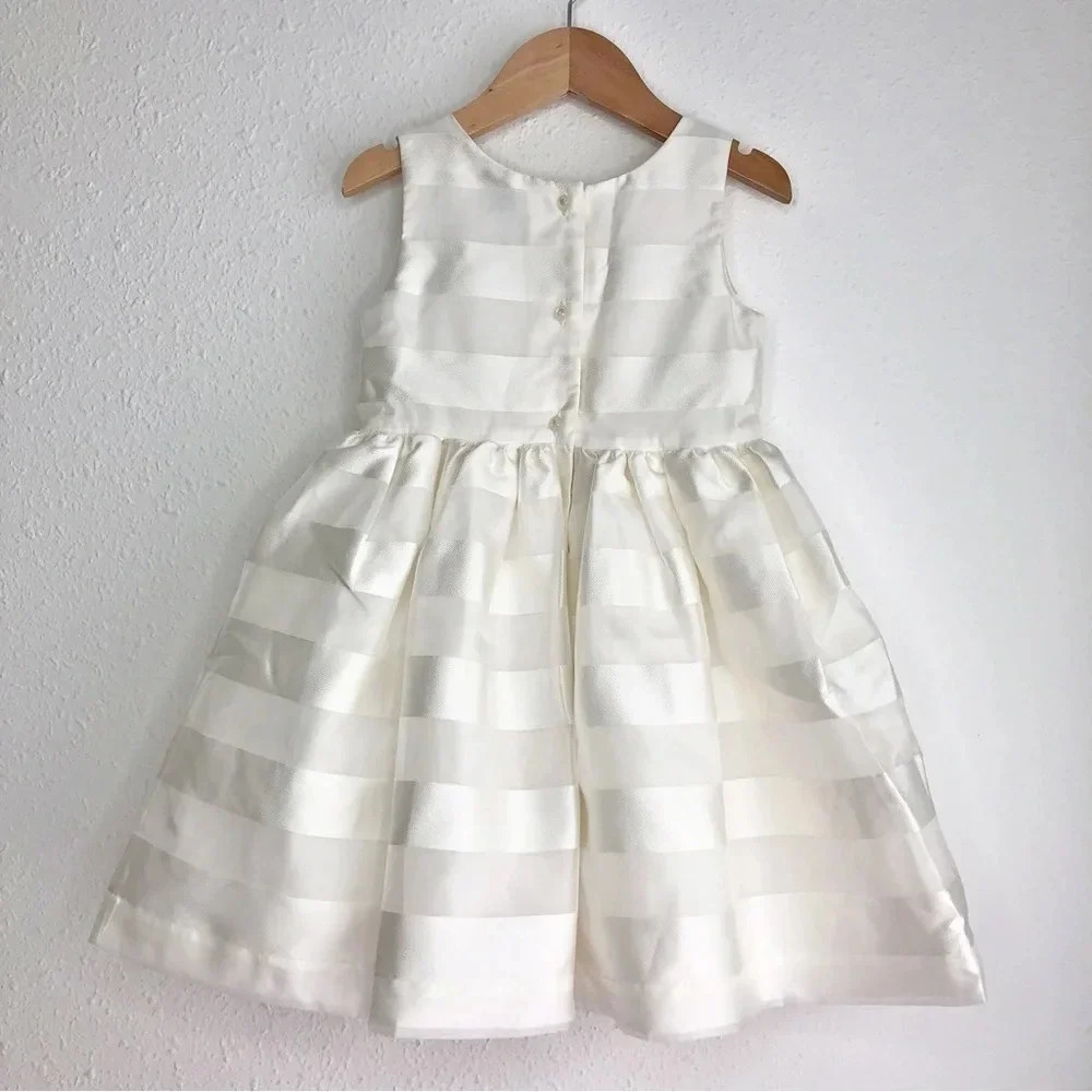 Janie and Jack Special Occasion dress ivory stripe organza sleeveless 3 years - Picture 3 of 11